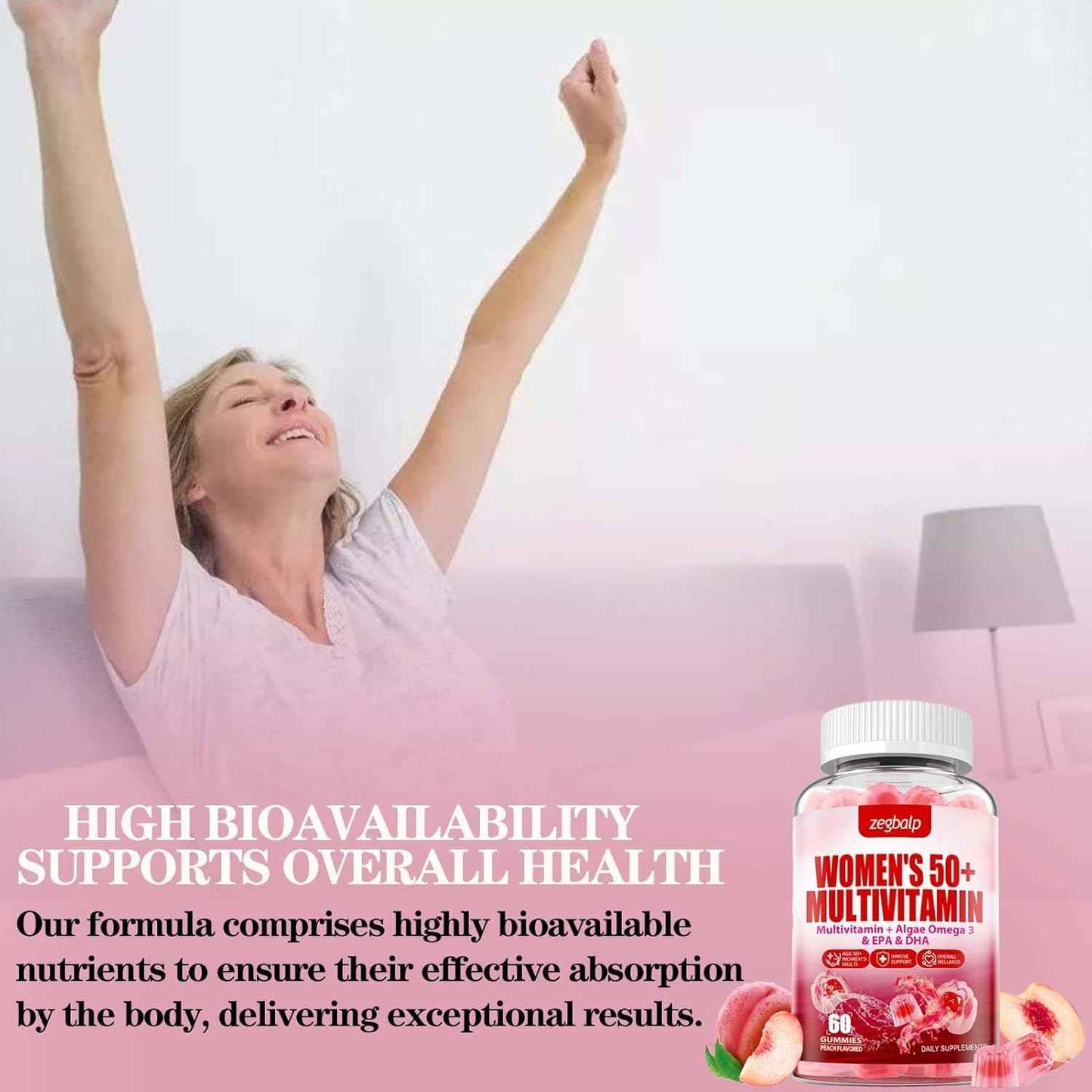 Sugar-Free Womens Multivitamin 50 Plus Gummies with Calcium, Magnesium, Zinc, Vitamin A, C, D3, E, K2, B Complex, Folate, Biotin - Multi Vitamins & Minerals for Skin, Energy, Immune Support