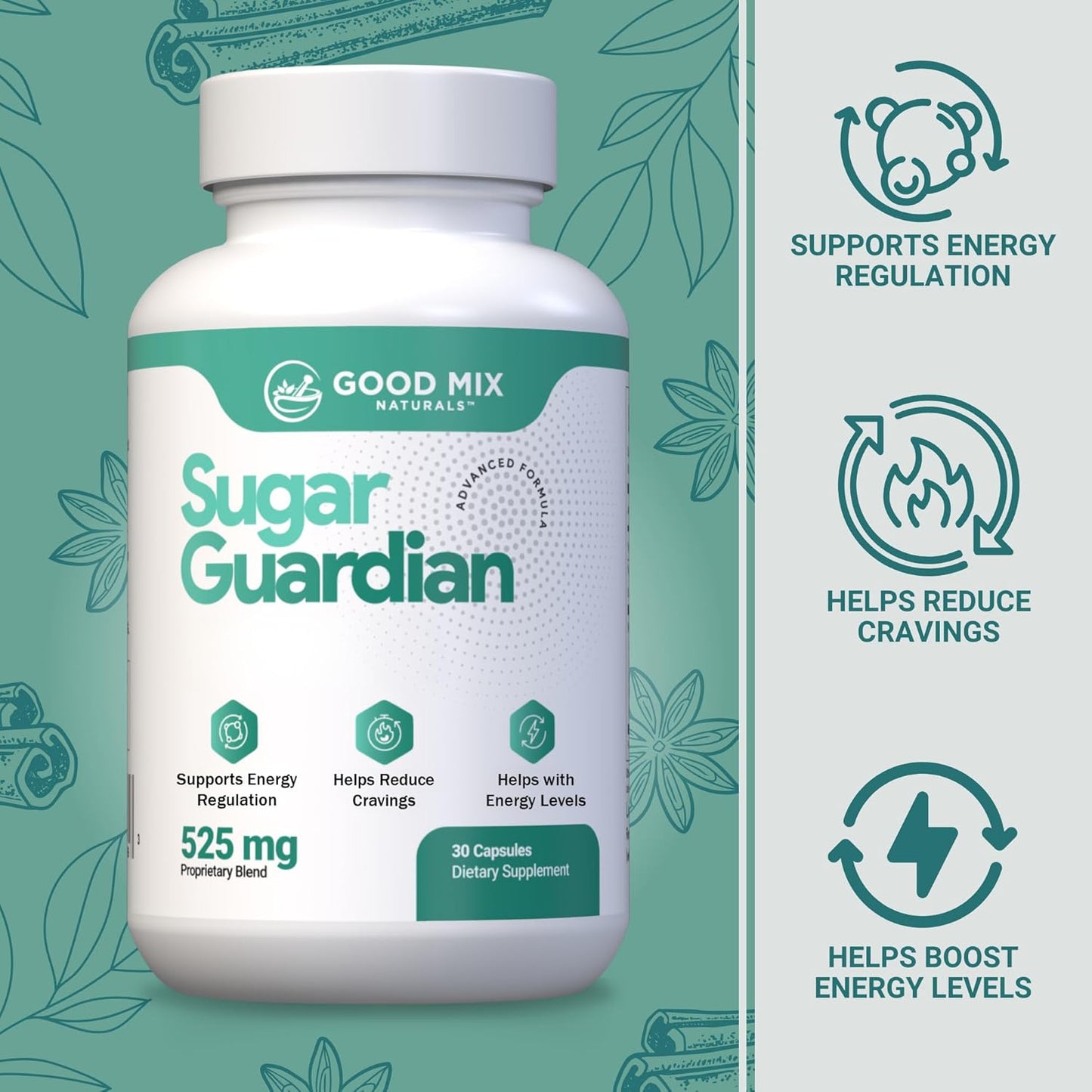 Sugar Guardian Herbal Supplement | 525mg 180 Powder Capsules | Natural Plant Ingredients | Non GMO - Made in USA | 6 Month Supply