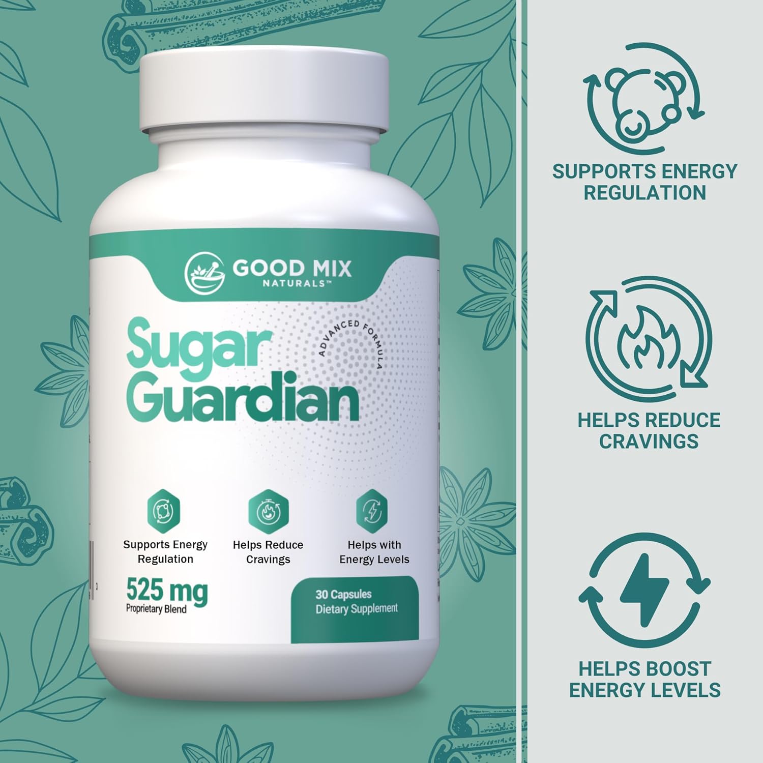 Sugar Guardian Herbal Supplement | 525mg 180 Powder Capsules | Natural Plant Ingredients | Non GMO - Made in USA | 6 Month Supply