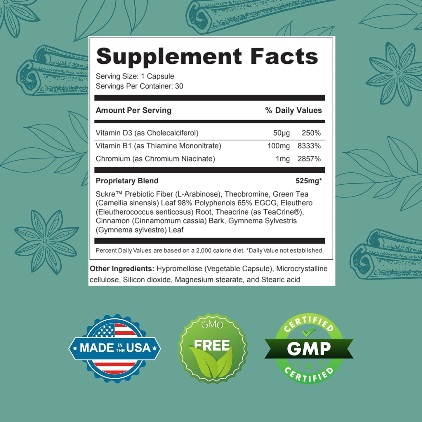 Sugar Guardian Herbal Supplement | 525mg 180 Powder Capsules | Natural Plant Ingredients | Non GMO - Made in USA | 6 Month Supply