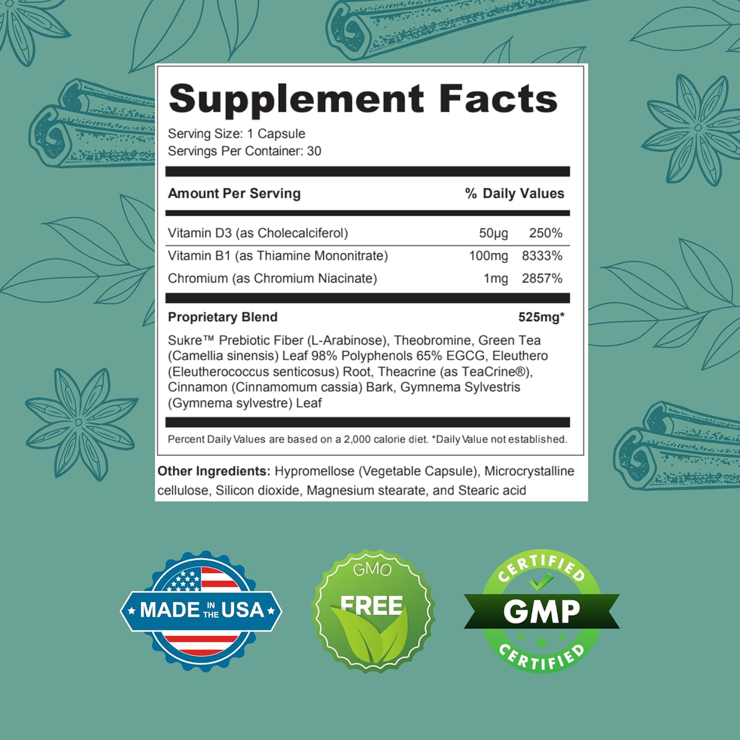 Sugar Guardian Herbal Supplement | 525mg 180 Powder Capsules | Natural Plant Ingredients | Non GMO - Made in USA | 6 Month Supply