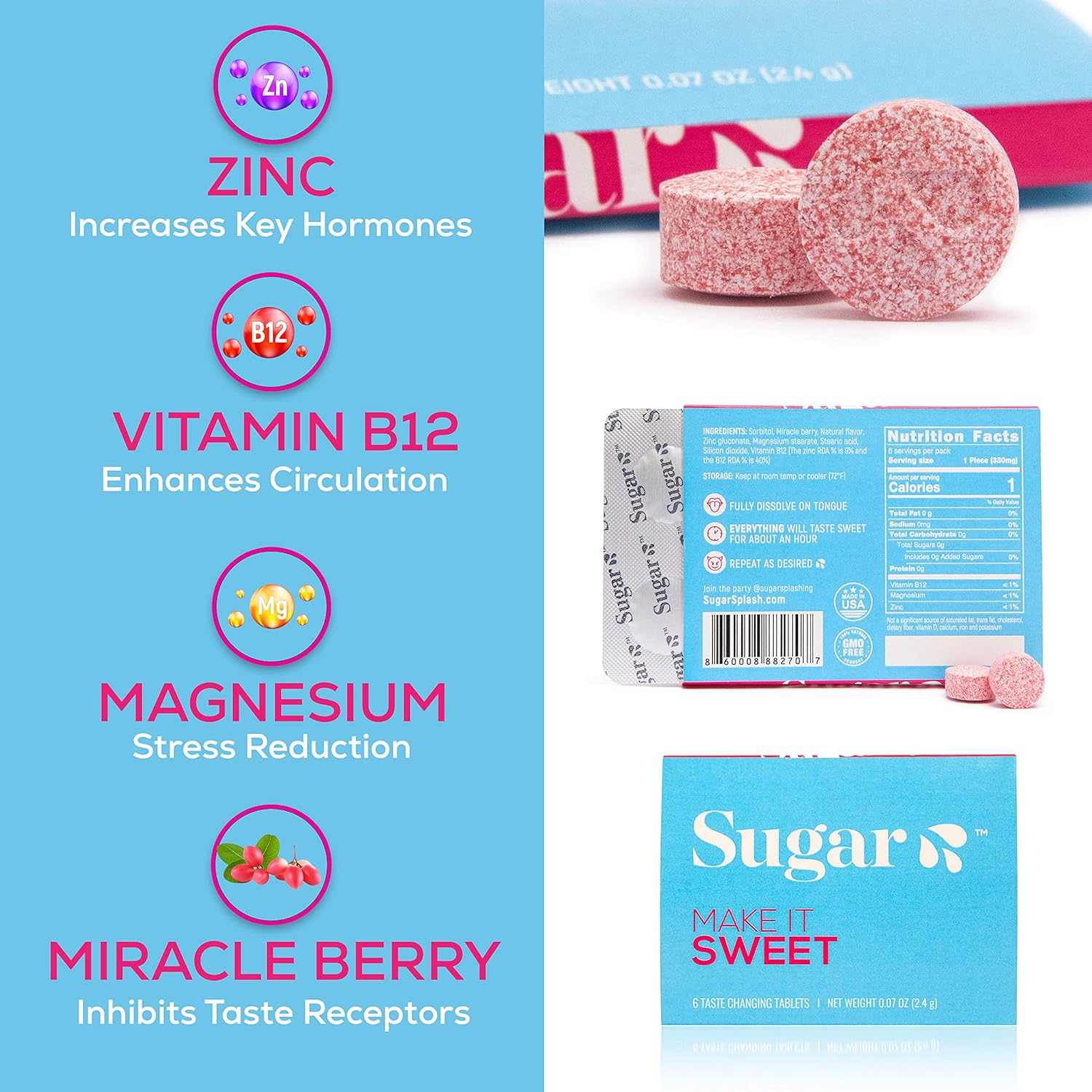 SUGAR SPLASH Flavor Tripping Tablets - Taste Changing Tablets for Sweet Flavor Transformation (1 Pack)