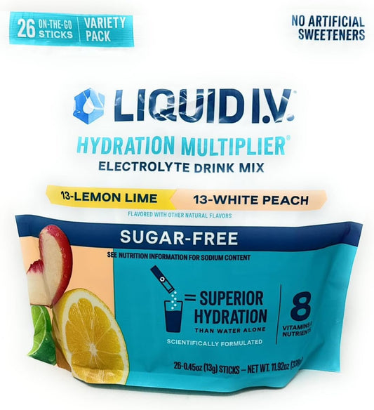 Sugarfree Liquid I.V. Hydration Multiplier Lemon Lime & White Peach - 26 Sticks