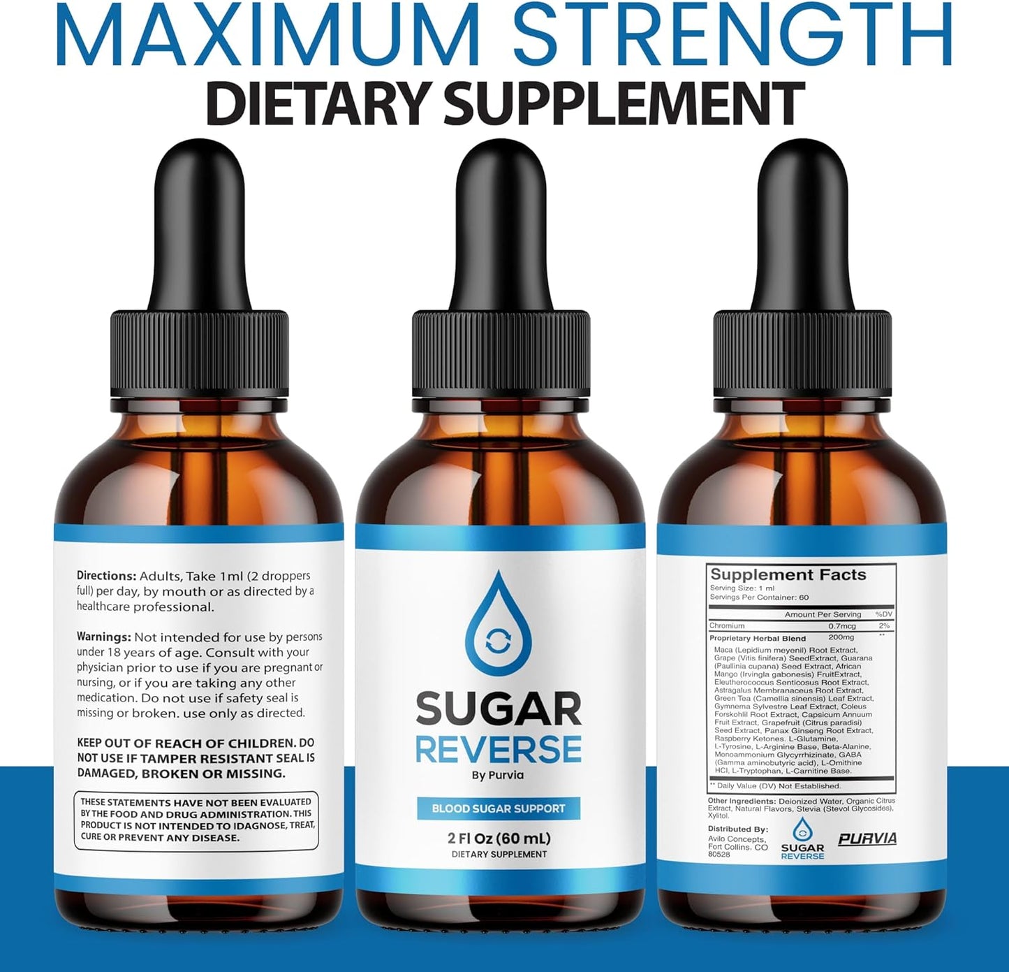 SugarReverse Drops: Advanced Formula Supplement with Chromium - Maximum Strength Sugar Reverse Liquid Drops (1 Bottle)