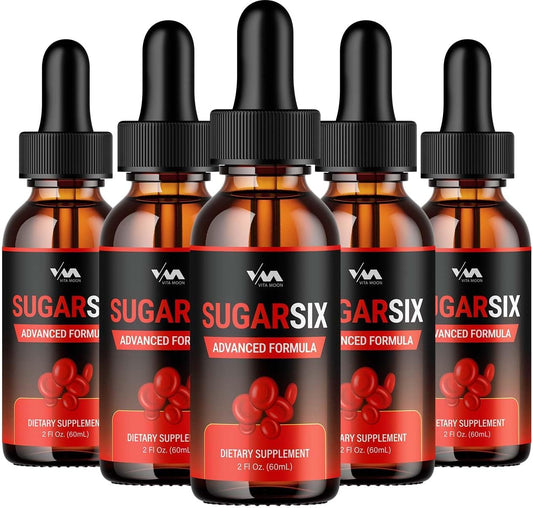 SugarSix Drop Healthy Vitamin Support Supplement - 5 Pack for 24 Hour Energy Boost and Extra Strength Formula - 5 Month Supply of Vitamoon Sugar Six