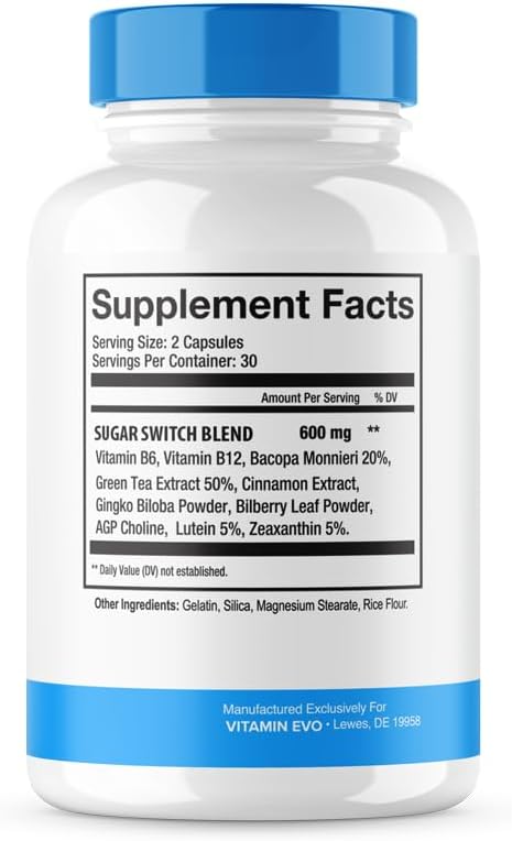 SugarSwitch Capsules - All-Natural Blood Formula for Healthy Sugar Levels - 1 Month Supply of Official Sugar Switch Pills