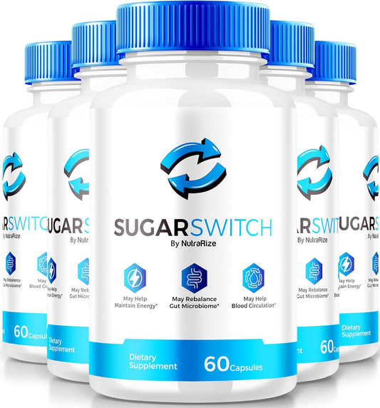 SugarSwitch Capsules (300 Count) - All-Natural Blood Sugar Formula for Healthy Levels - NutraRize Sugar Switch Supplement (5 Pack)
