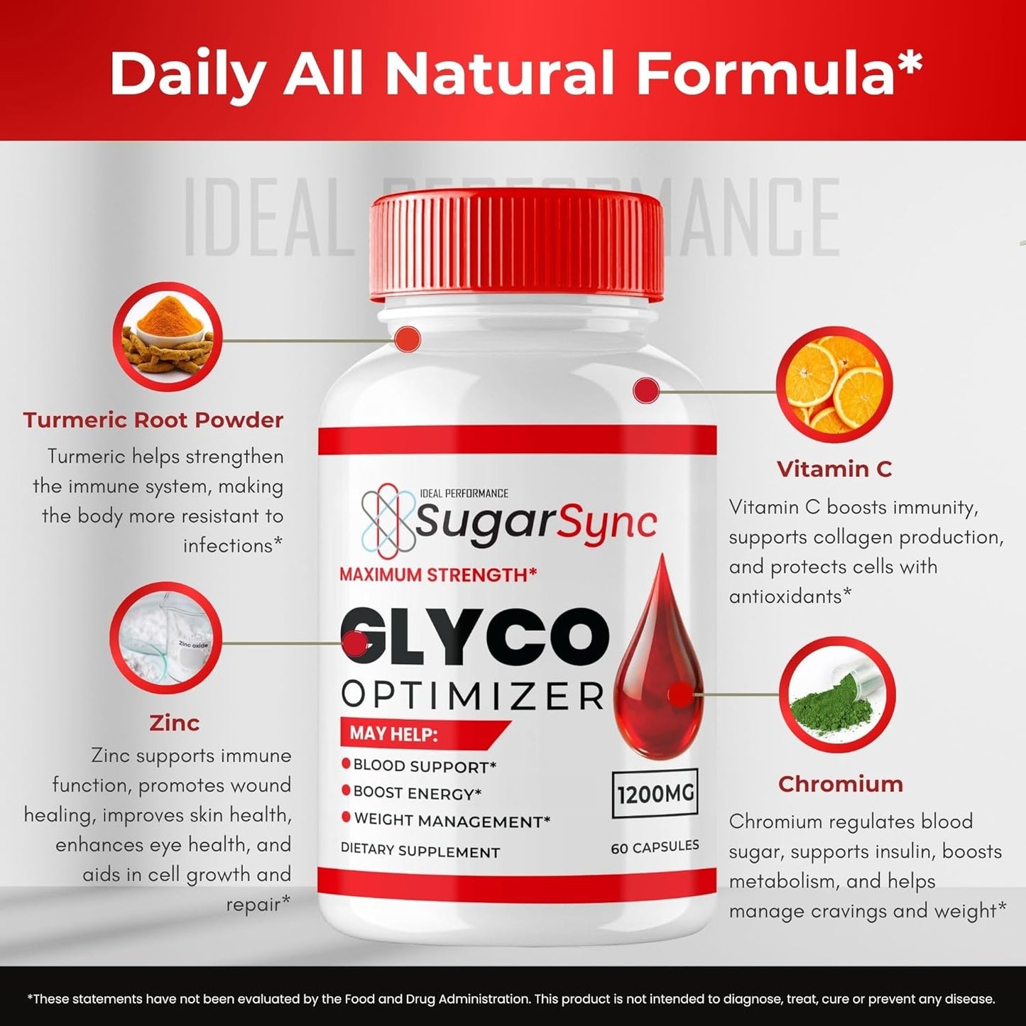 SugarSync Glyco Optimizer Supplement Capsules - Maximum Strength Formula for Ideal Performance and Health Support - All Natural Ingredients (5 Pack)