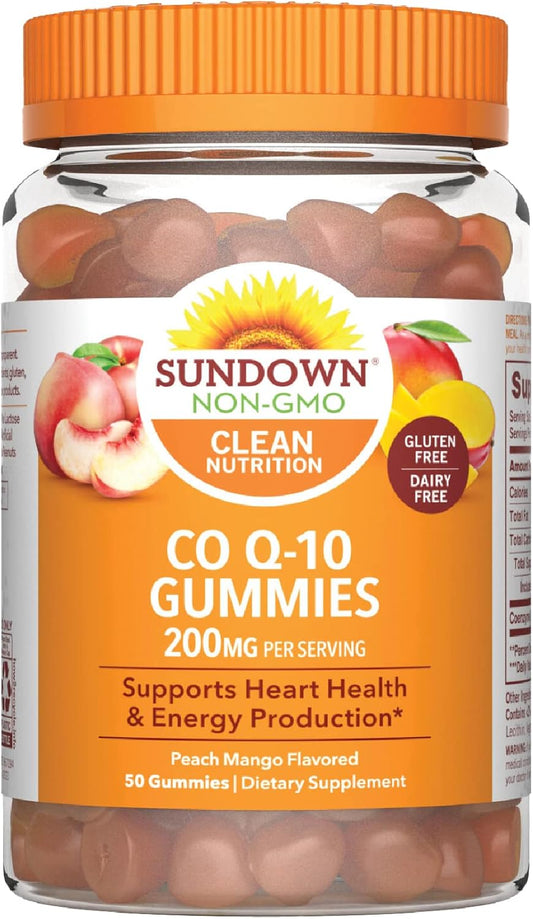 Sundown CoQ10 Gummies 200mg, Peach Mango Flavor, 50 Count, Heart Health Support