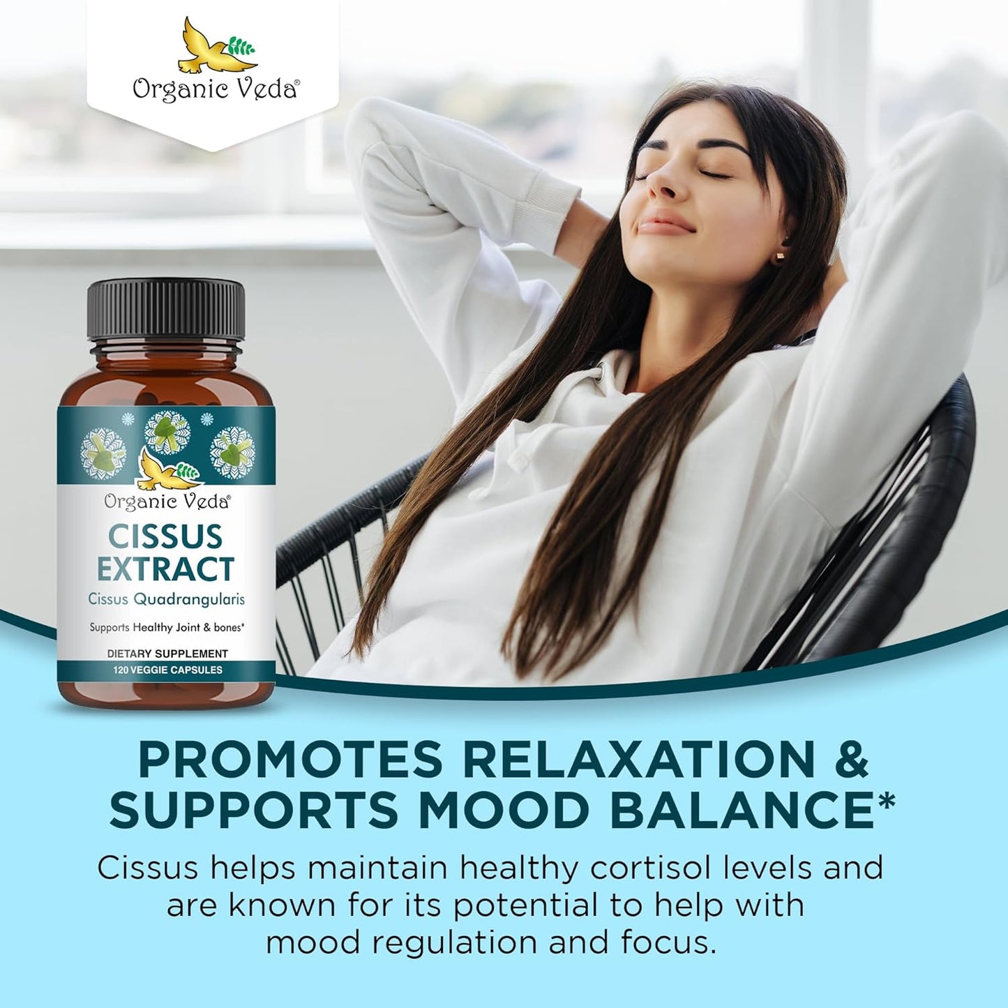 Super Concentrated Organic Veda Cissus Quadrangularis Extract Capsules 1200mg - Joint & Tendon Support Supplement - 120 ct