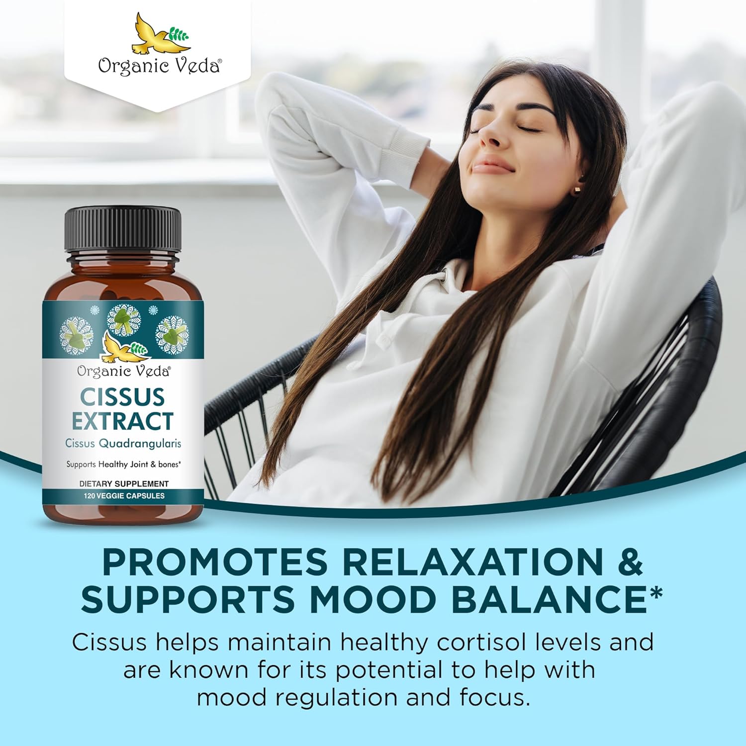 Super Concentrated Organic Veda Cissus Quadrangularis Extract Capsules 1200mg - Joint & Tendon Support Supplement - 120 ct