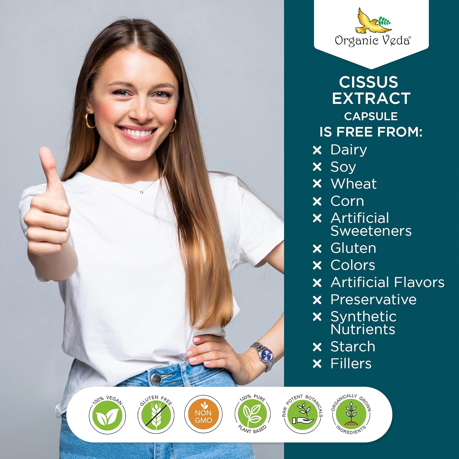 Super Concentrated Organic Veda Cissus Quadrangularis Extract Capsules 1200mg - Joint & Tendon Support Supplement - 120 ct
