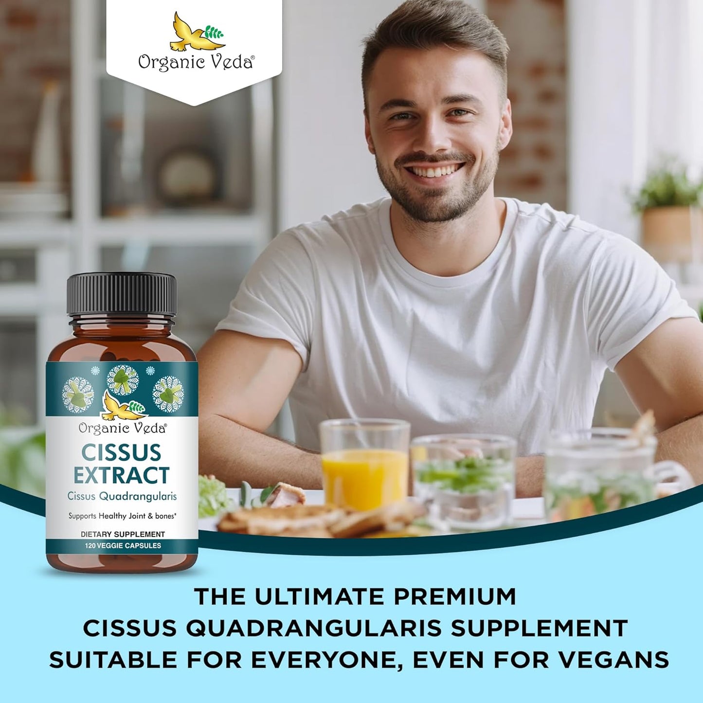 Super Concentrated Organic Veda Cissus Quadrangularis Extract Capsules 1200mg - Joint & Tendon Support Supplement - 120 ct