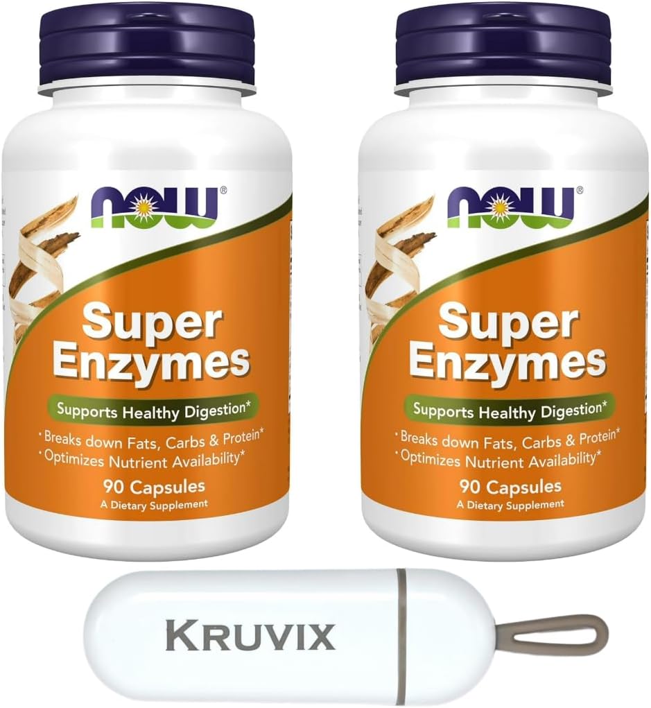 Super Enzymes Supplements with Bromelain, Ox Bile, Pancreatin, Papain - 90 Capsules x 2 + Pill Organizer