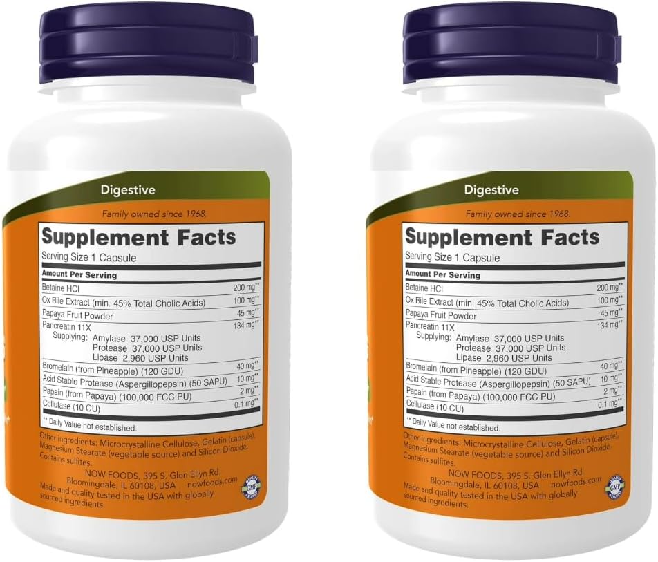 Super Enzymes Supplements with Bromelain, Ox Bile, Pancreatin, Papain - 90 Capsules x 2 + Pill Organizer