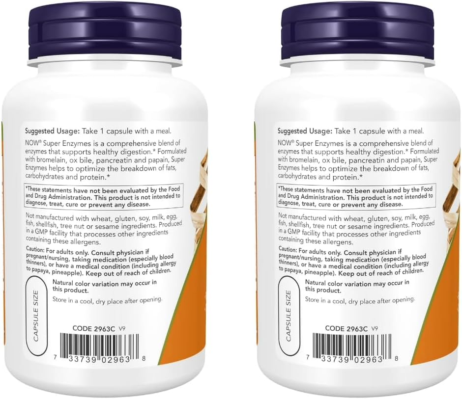 Super Enzymes Supplements with Bromelain, Ox Bile, Pancreatin, Papain - 90 Capsules x 2 + Pill Organizer