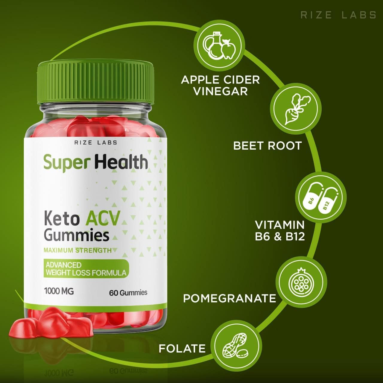 Super Health Keto ACV Gummies - Advanced  Slimming Formula  Formula with Apple Cider Vinegar - Superhealth Gummy Supplement for Belly Fat - 60 Gummies