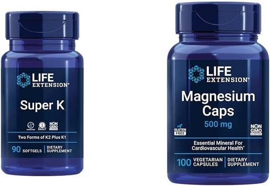 Super K Vitamin Capsules with Vitamin C and Magnesium for Heart, Bone, and Arterial Health - 500mg