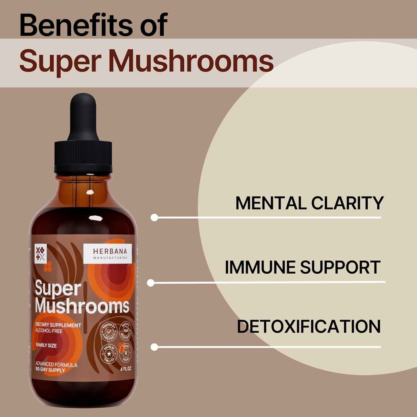Super Mushrooms 8-in1 - 4 fl oz Liquid Extract - Brain Booster & Immune Support Drops - Reishi, Lion`s Mane, Cordyceps, Chaga, Mitake, Turkey Tails, Shiitake, Agaricus - High Potency - 90-Day Supply