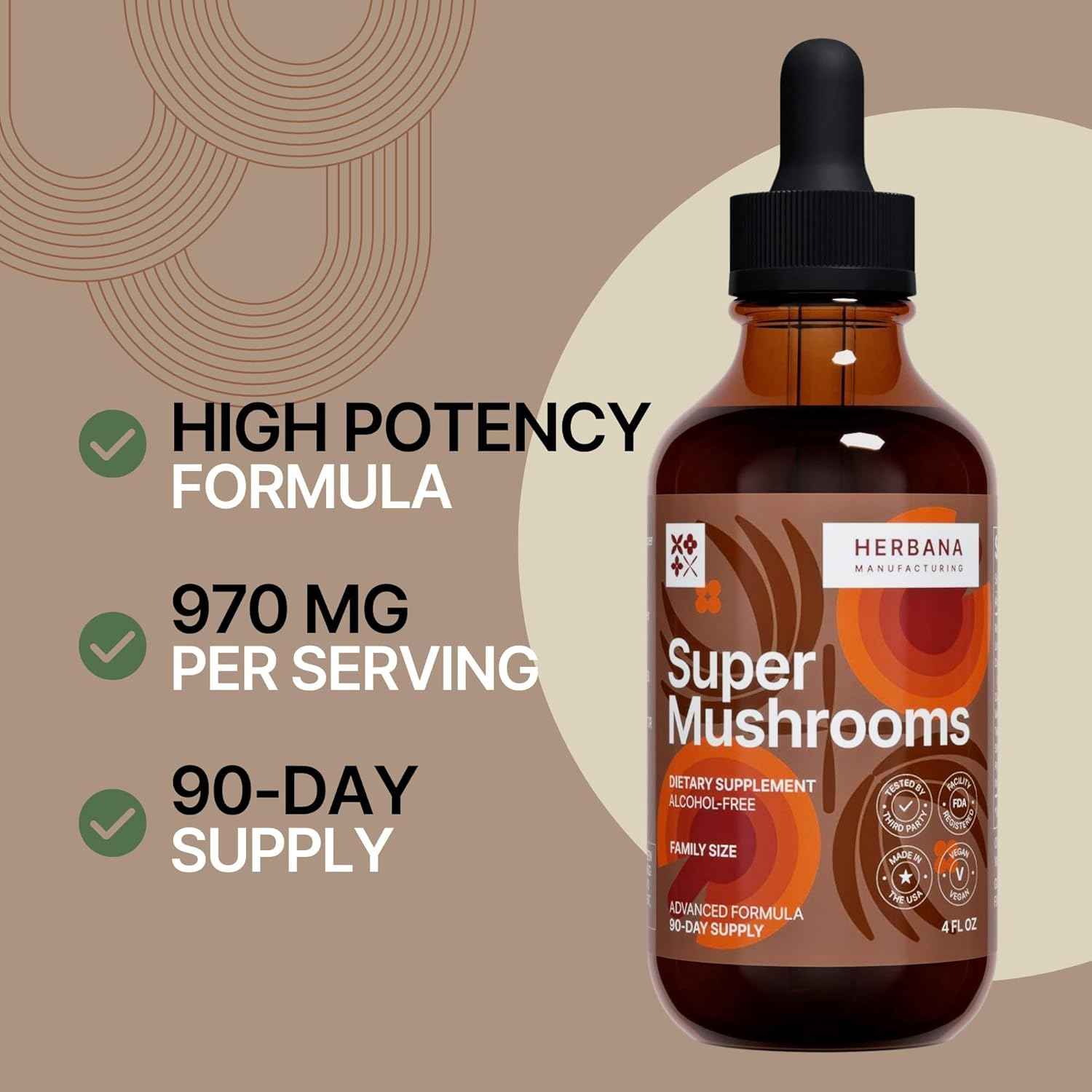 Super Mushrooms 8-in1 - 4 fl oz Liquid Extract - Brain Booster & Immune Support Drops - Reishi, Lion`s Mane, Cordyceps, Chaga, Mitake, Turkey Tails, Shiitake, Agaricus - High Potency - 90-Day Supply