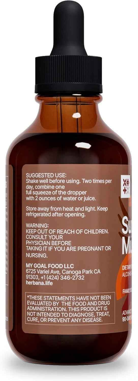 Super Mushrooms 8-in1 - 4 fl oz Liquid Extract - Brain Booster & Immune Support Drops - Reishi, Lion`s Mane, Cordyceps, Chaga, Mitake, Turkey Tails, Shiitake, Agaricus - High Potency - 90-Day Supply