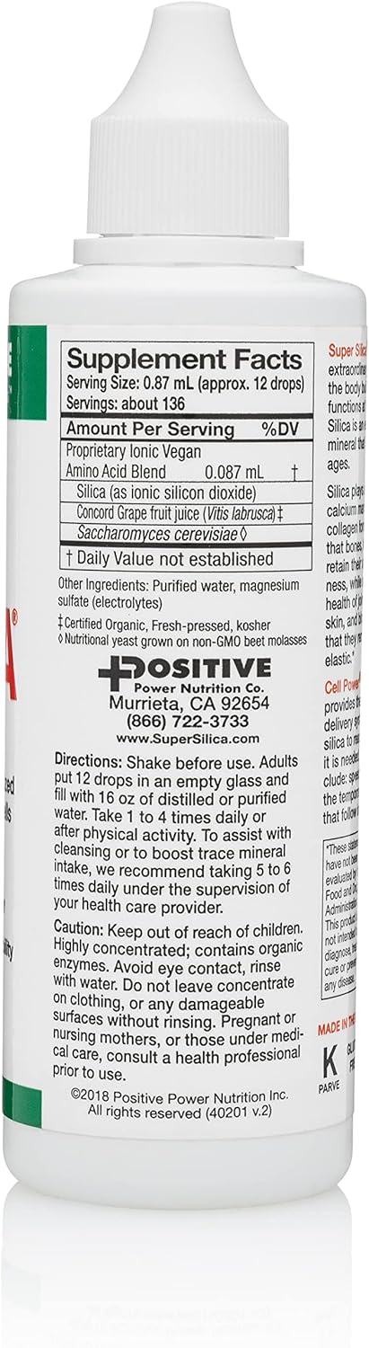Super Silica Liquid Concentrate 4 oz. Bottle Pack of 2 - High Absorption, Supports Bone Density, Joint Flexibility, Skin, Hair, Nails - Makes 68+ Quarts