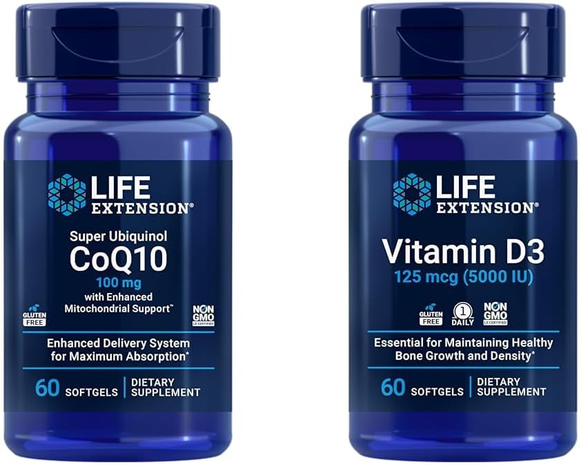 Super Ubiquinol CoQ10 with Enhanced Mitochondrial Support & Vitamin D3 for Bone Health - 125 mcg (5000 IU)