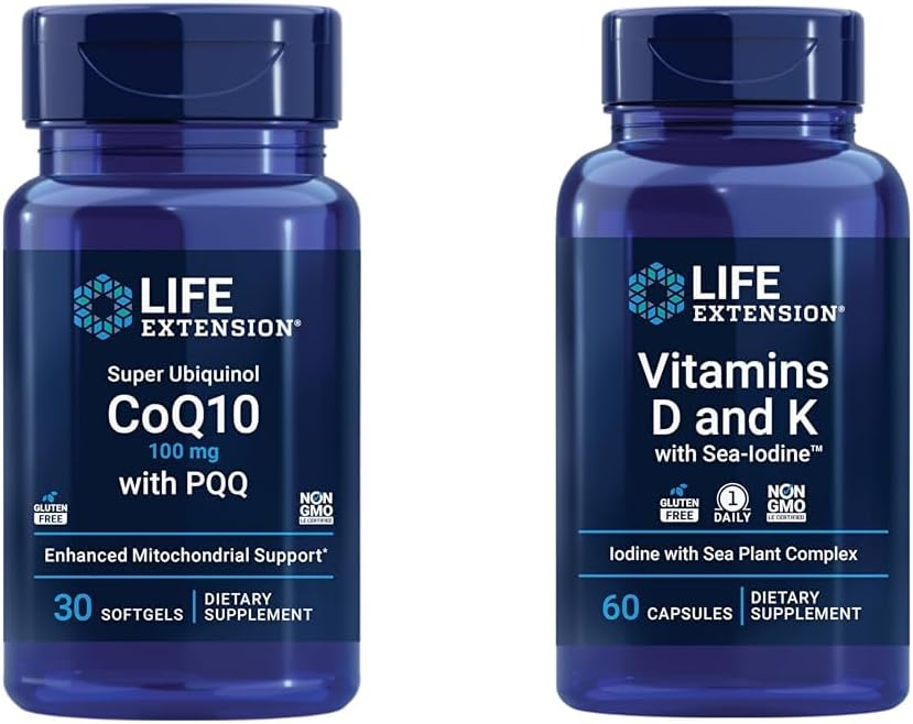 Super Ubiquinol CoQ10 with PQQ, Vitamin D, Vitamin K, and Sea-Iodine for Life Extension