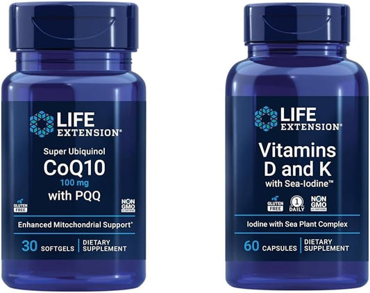 Super Ubiquinol CoQ10 with PQQ, Vitamin D, Vitamin K, and Sea-Iodine for Life Extension