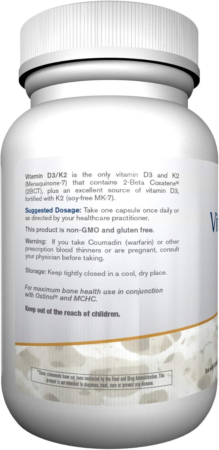 Superior Bone Support Vitamin D3/K2 Supplement (60 Capsules) - Enhance Bone and Joint Health, Boost Immune System - Non-GMO, Gluten-Free