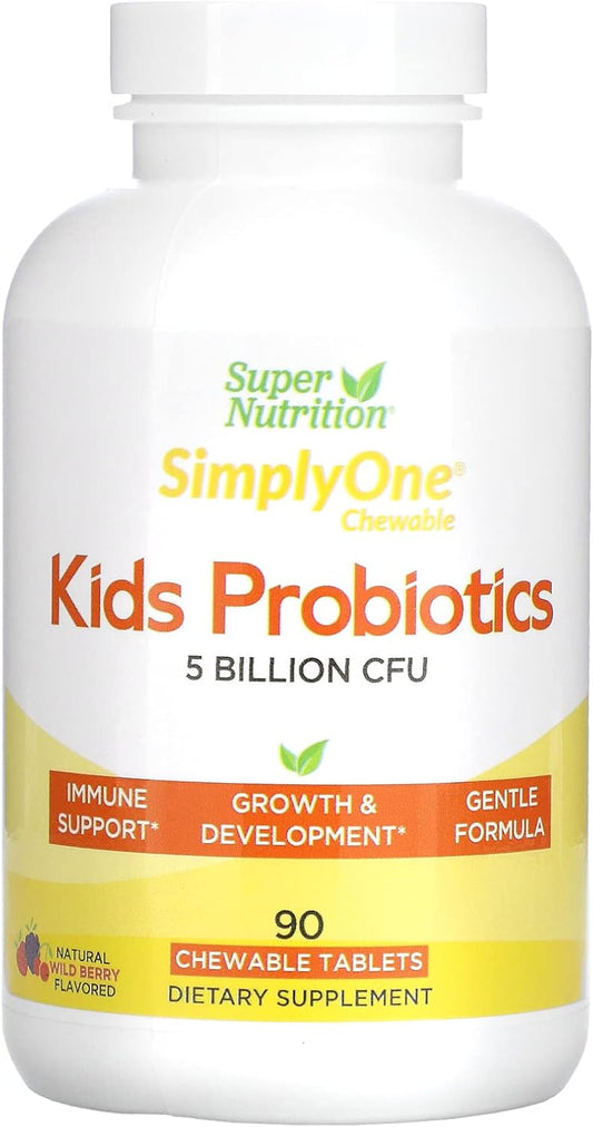 SuperNutrition Kids Probiotics, Wild Berry Flavor, 5 Billion CFU, 90 Chewable Tablets - Support Children's Gut Health with Probiotic Formula