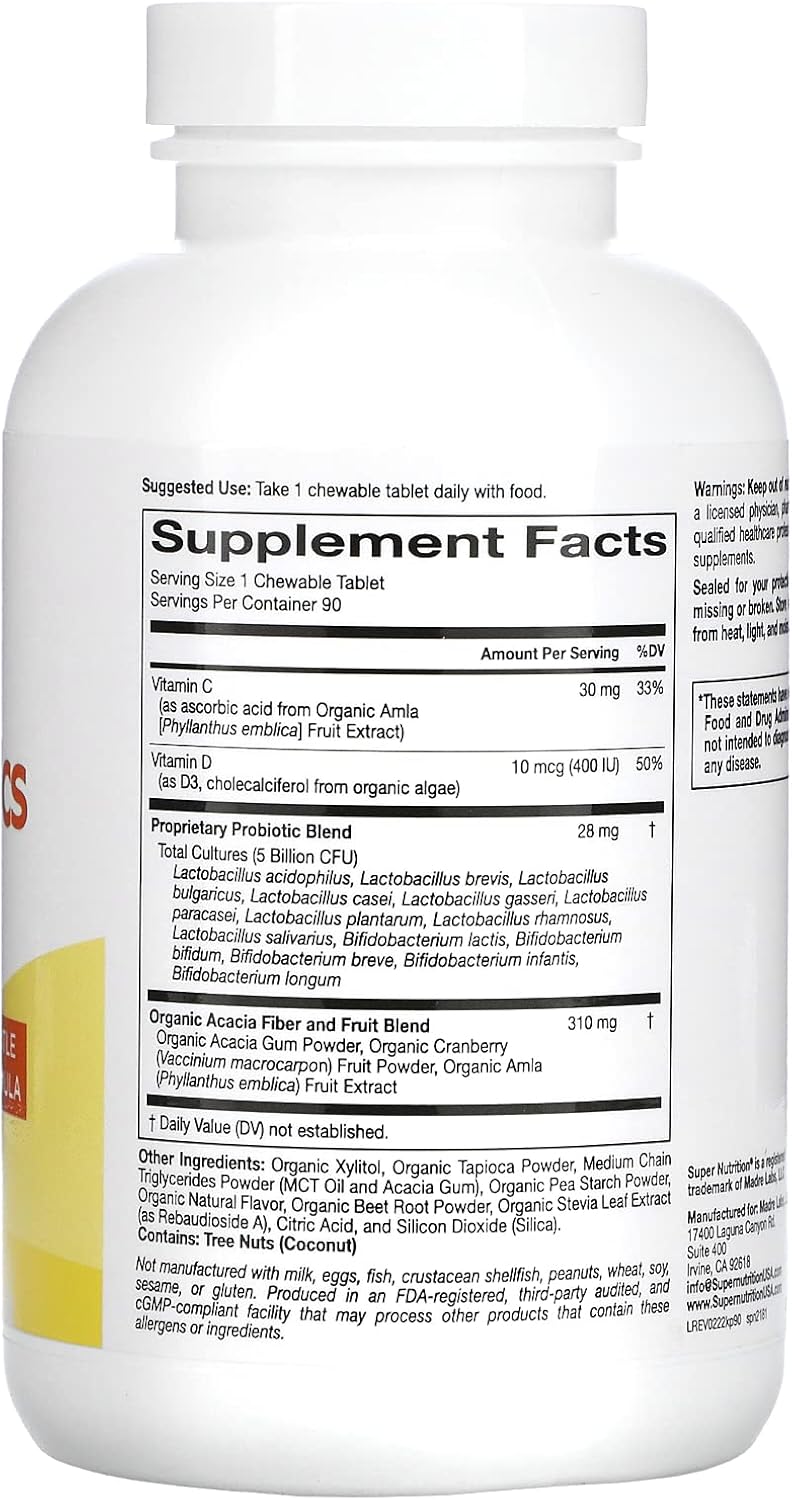 SuperNutrition Kids Probiotics, Wild Berry Flavor, 5 Billion CFU, 90 Chewable Tablets - Support Children's Gut Health with Probiotic Formula