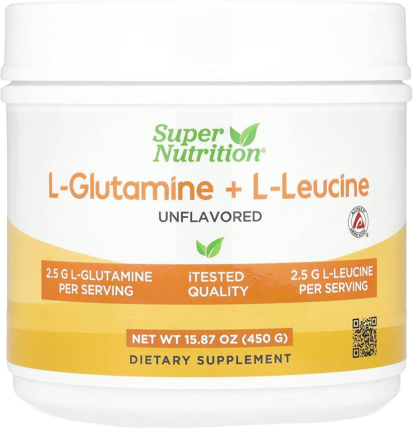 SuperNutrition L-Glutamine and L-Leucine Powder, Unflavored, 450g (15.87 oz)