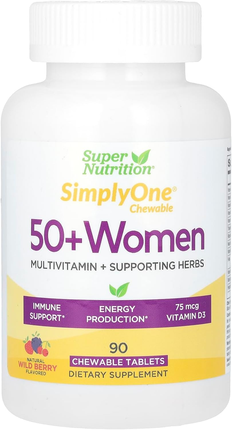 SuperNutrition SimplyOne Women's 50+ Multi-Vitamin Chewable Tablets - High-Potency Daily Supplement - Wild Berry Flavor - 90 Count