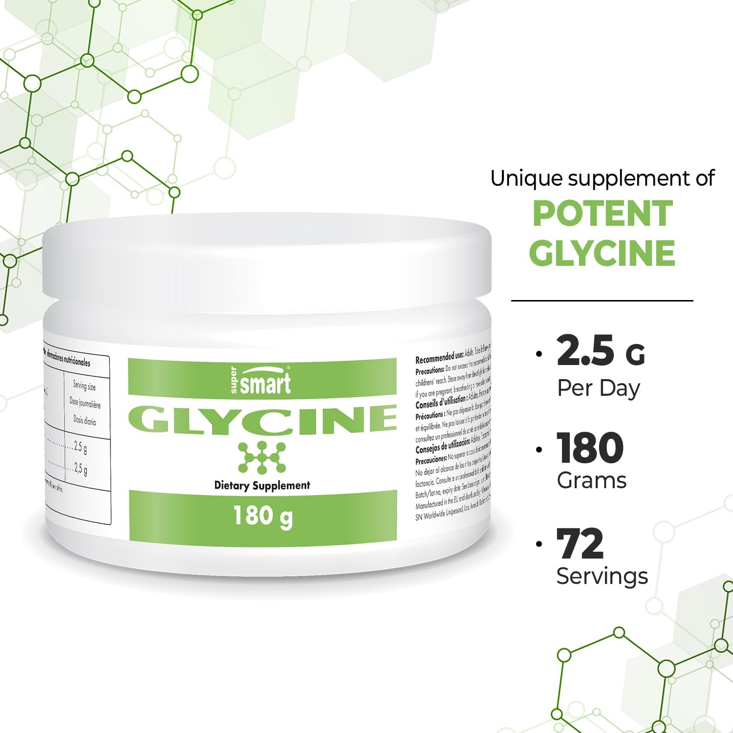 Supersmart Glycine Supplement - Pure Premium Quality - Supports Muscular & Immune Health - Non-GMO Gluten Free - 180g