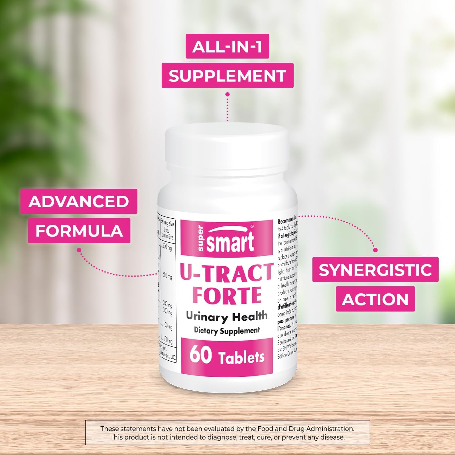 Supersmart U-Tract Forte Tablets for Urinary Discomfort - D-Mannose & Bromelain - Non-GMO & Gluten Free - 60 Count