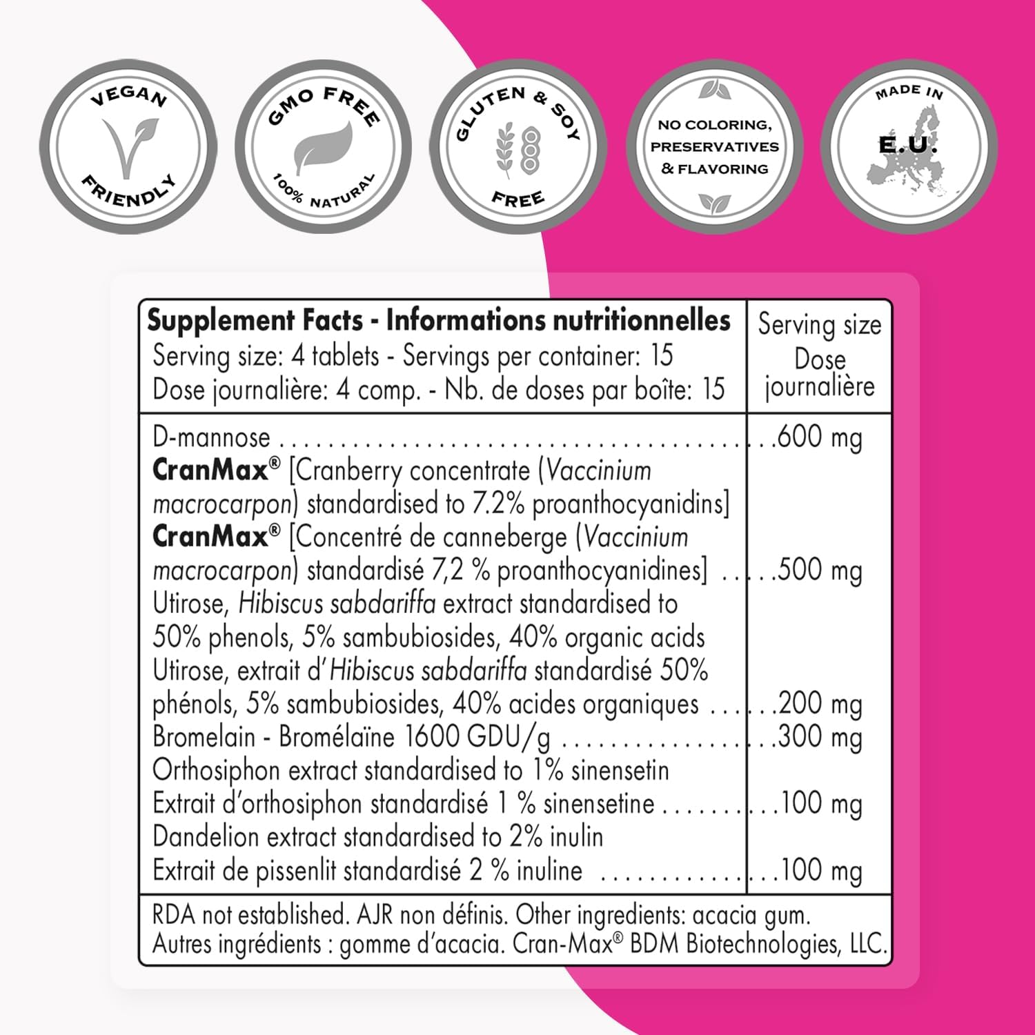 Supersmart U-Tract Forte Tablets for Urinary Discomfort - D-Mannose & Bromelain - Non-GMO & Gluten Free - 60 Count