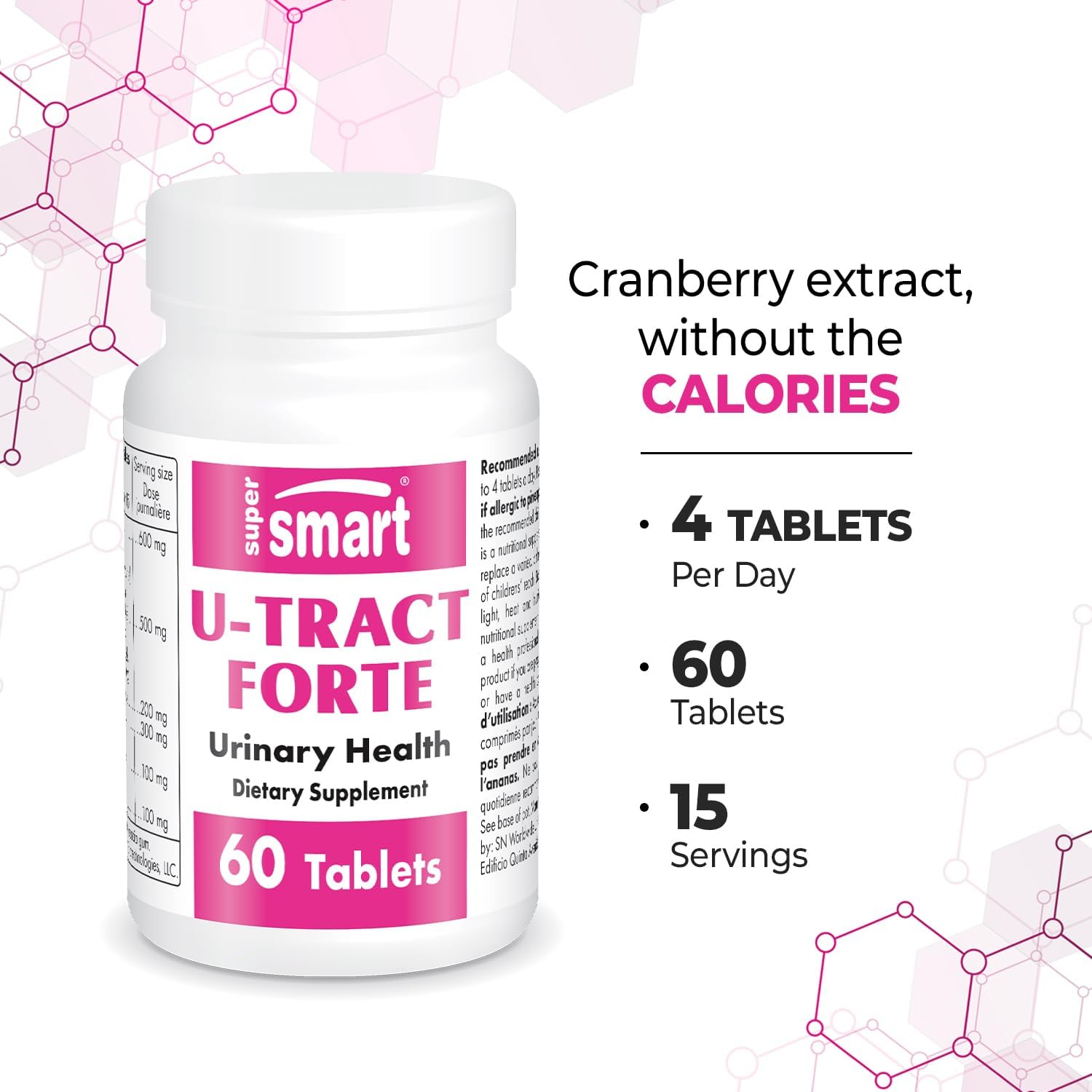 Supersmart U-Tract Forte Tablets for Urinary Discomfort - D-Mannose & Bromelain - Non-GMO & Gluten Free - 60 Count