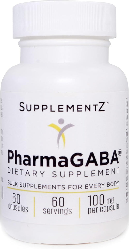 SupplementZ PharmaGABA® 100mg Capsules - 60 Count, Non GMO, Gluten Free - Buy at Supplement Store