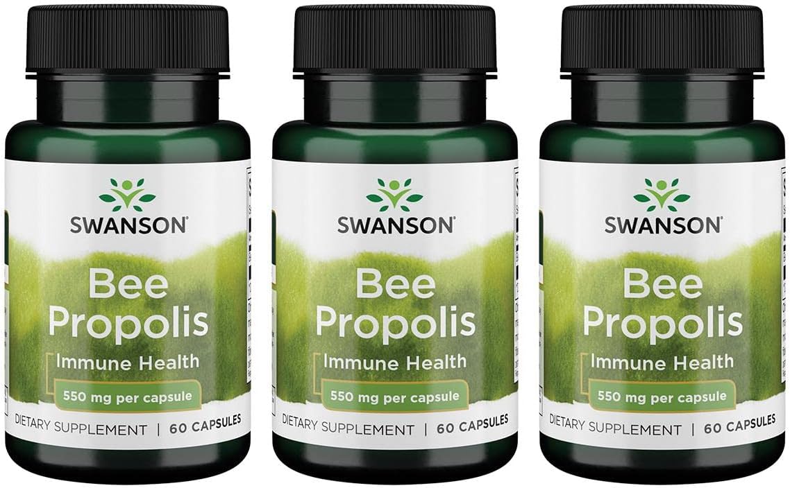 Swanson Bee Propolis Capsules - 550mg, 60 Count (Pack of 3)