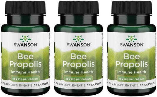 Swanson Bee Propolis Capsules - 550mg, 60 Count (Pack of 3)