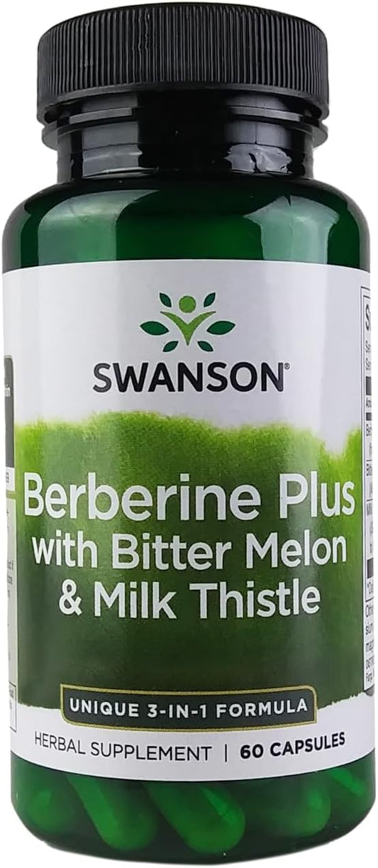 Swanson Berberine Plus Capsules - 3-in-1 Formula with Bitter Melon & Milk Thistle (60 ct)
