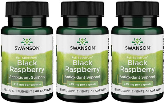 Swanson Black Raspberry Herbal Supplement 60 Capsules 425mg - Supports Overall Wellness with Flavonoids & Vitamin C - Natural Source - 3 Pack