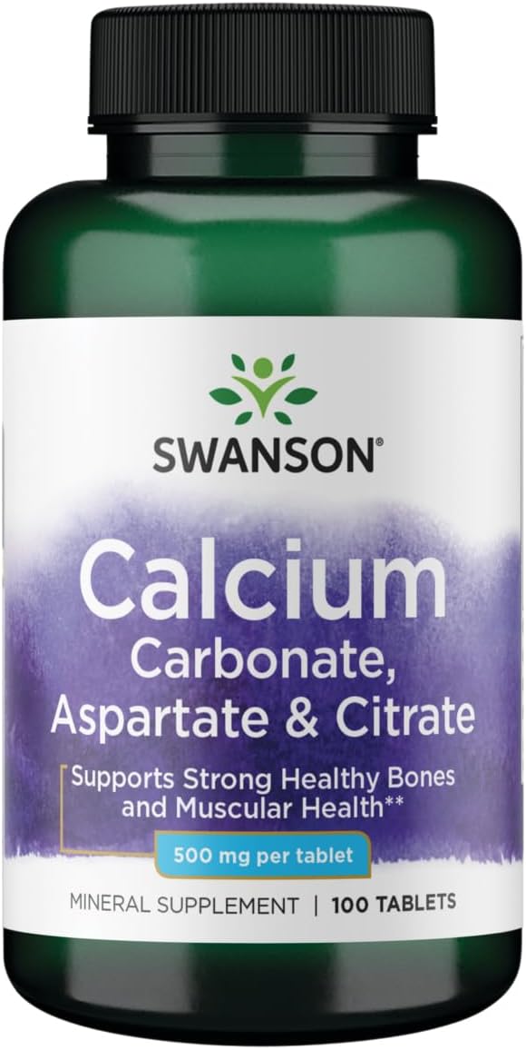 Swanson Calcium Carbonate Aspartate & Citrate 500mg 100 Tablets - Bone Health Supplement