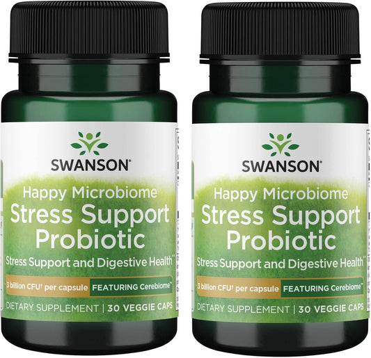 Swanson Cerebiome Stress Support Probiotic with 3 Billion CFU - 2 Pack of 60 Veg Capsules