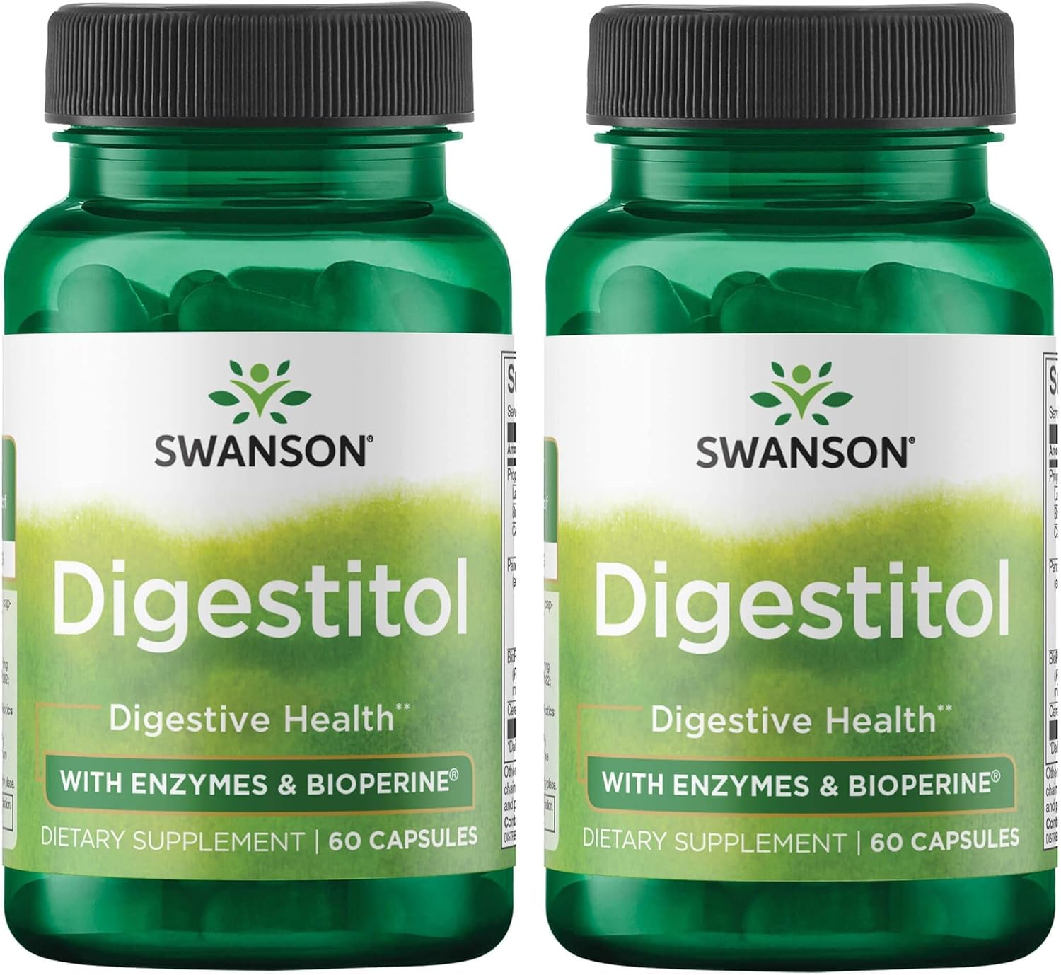 Swanson Digestitol - Natural Digestive Enzyme Support with BioPerine for Nutrient Absorption - 2 Pack of 60 Capsules for Wellness