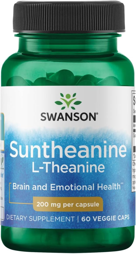 Swanson Double Potency Suntheanine L-Theanine 200mg Amino Acid Supplement - 60 Veg Capsules