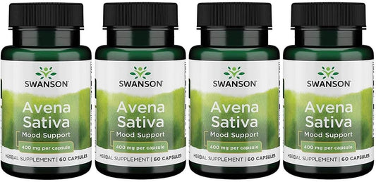 Swanson Full Spectrum Avena Sativa Capsules - Herbal Supplement for Nervous System Health - Natural Formula for Wellness - (60 Capsules, 400mg) - Pack of 4
