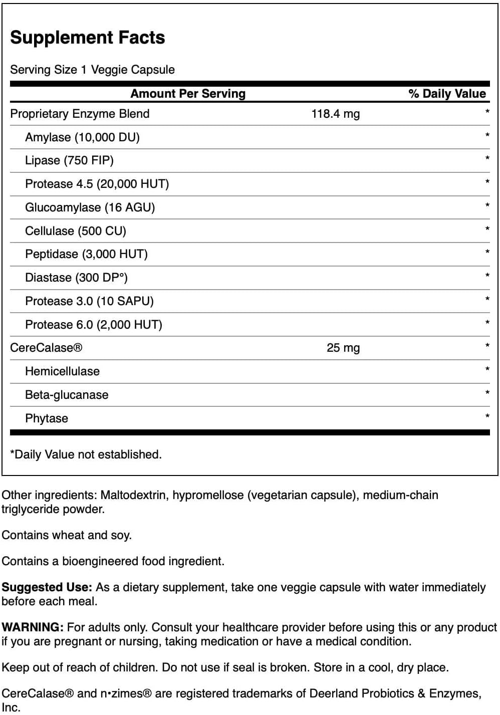 Swanson Full Spectrum N-Zimes Enzyme Supplement with 90 Veg Capsules