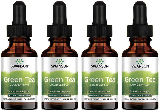 Swanson Green Tea Liquid Extract - Alcohol & Sugar-Free - 1 fl oz (29.6 ml) - Pack of 4